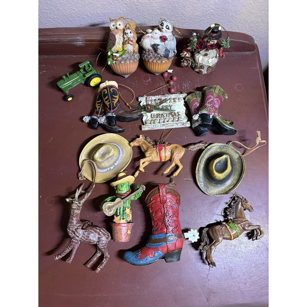 Lot 14 Country Western Cowboy Boots Resin Christmas Ornaments C